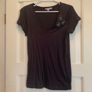 Grey J. Crew v-neck t-shirt with embelishment